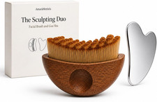2-In-1 Lymphatic Drainage Face Brush Stainless Steel Gua Sha Set, Wooden Dry B