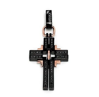BARAKA Men's CR214463ROBB000042 Diamonds Gold & Diamonds PVD Steel Cross Pendant