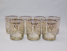7 Georges Briard Harlequin Pattern Double Old Fashioned Glasses 22K Gold Gilt
