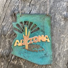 ARIZONA STATE SHAPE Copper Verdigris Christmas Ornament Handcrafted AZ Southwest
