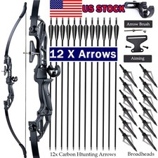 54" Archery Hunting Takedown Recurve Bow Arrows Broadheads 20-55lbs Target Shoot
