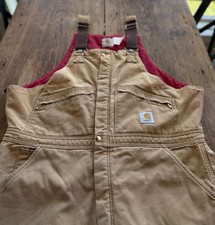 Vintage Carhartt Bib Overalls 44x30 Red Quilt Insulation Double Knee BQZF06 USA