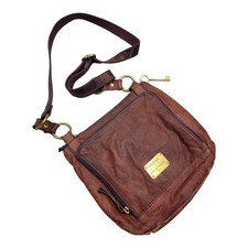Fossil Brown Leather Crossbody Bag Vintage Key Charm Shoulder Messenger Purse