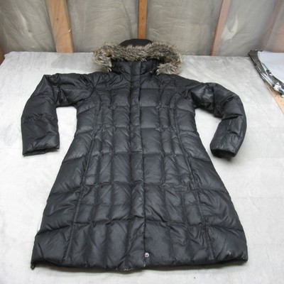 Eddie Bauer Down Womens Small Black Faux Fur Hood Insulated Light Pack Puffer