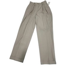 Vintage High Waisted Pleated Trousers Beige Tan Cuffed Straight Leg Size 8