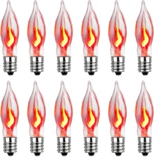 Christmas Flicker Flame Light Bulbs - 12 Pack C7 Crystal Clear Flickering 1 Watt