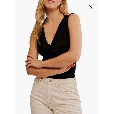 NWOT Free People First Choice Cowl NeckBodysuit in Black SZ S