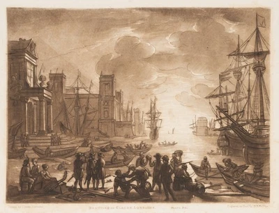 PHILLIPS (19.Jhd) nach LORRAIN (*1600), Hafenansicht mit Segelschiffen, 1825, M - Bild 1 von 4