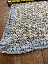 Hand Knit Soft Cozy Baby Blanket. Blue  Cream And Pastels. 36"x31". Handmade