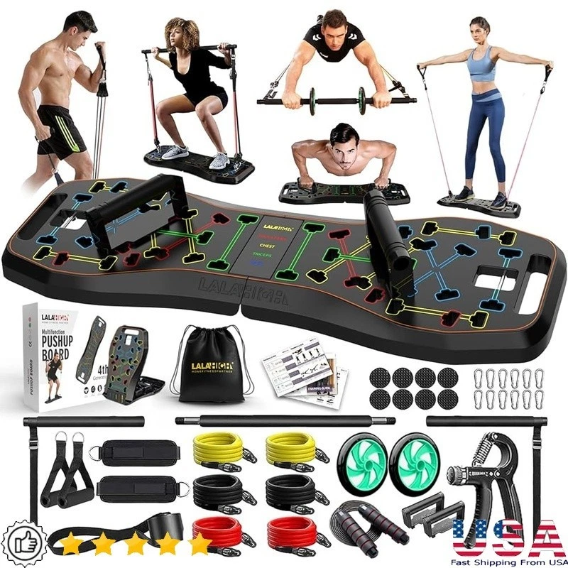 25-in-1 Push Up Board Home Gym Kit Resistance Bands Pilates Bar Portable Workout