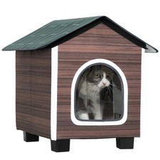 PawHut Outdoor Cat House with Elevated Base, Cushion, Red-brown