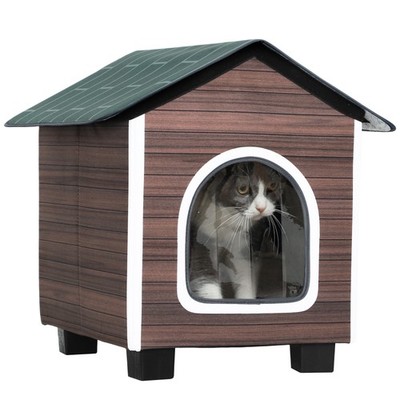 PawHut Outdoor Katzenhaus mit erhöhtem Boden, Kissen, rotbraun