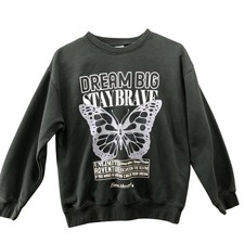 Zara Crewneck Sweatshirt Girls 11-12 Gray Butterfly Dream Big Pullover Graphic