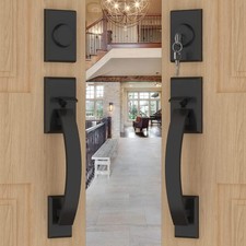 Goldenwarm Double Front Door Lock Set Matte Black Handle with Dummy Reversible