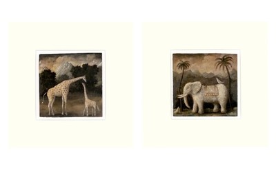 Stephen Mackey - Two Original Paintings - Elephant & Giraffes