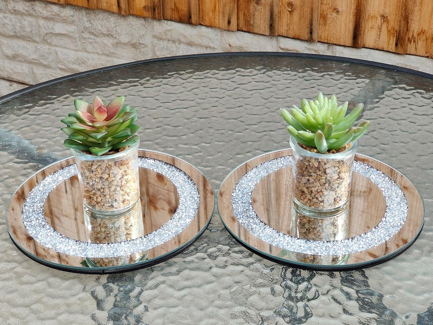 EagleWiz 2pcs CRUSHED JEWELS DIAMANTE CANDLEPLATE MIRRORED CANDLE PLATE 20cm