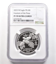2023-W $100 American Platinum Eagle Freedom Of Press 1 Oz PF70 UCAM NGC *5279
