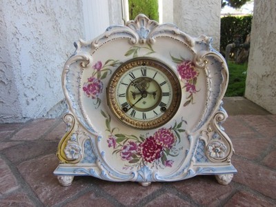 ANTIQUE CLOCK ANSONIA ROYAL BONN LA MARNE BEAUTIFUL PORCELAIN RARE