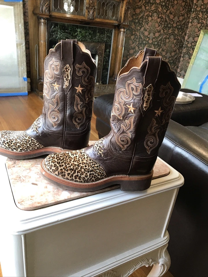Lucchese 2000 женщин Western Ropers уникальный звезда инкрустация 8B леопард печать ботинки - Изображение 3 из 4
