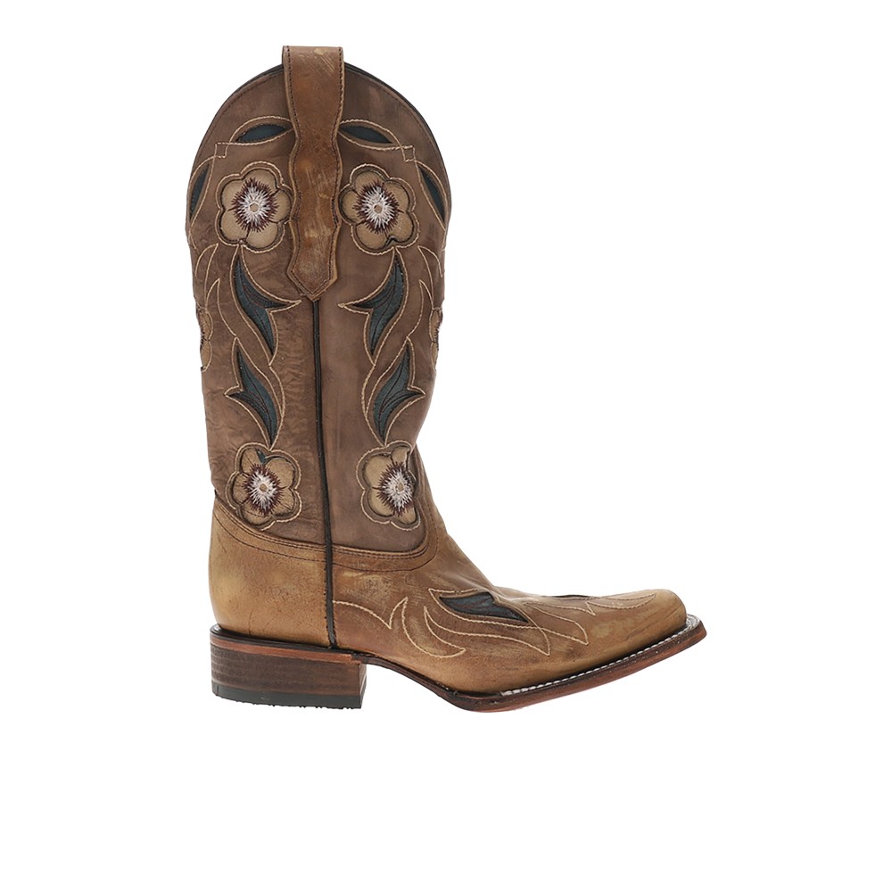 Circle G by Corral Sand Flower Inlay Embroidered Square Toe Pull On Cowboy  Wome