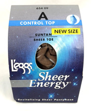 NIP NOS Leggs Sheer Energy Control Top Pantyhose - Sheer Toe - A - Suntan