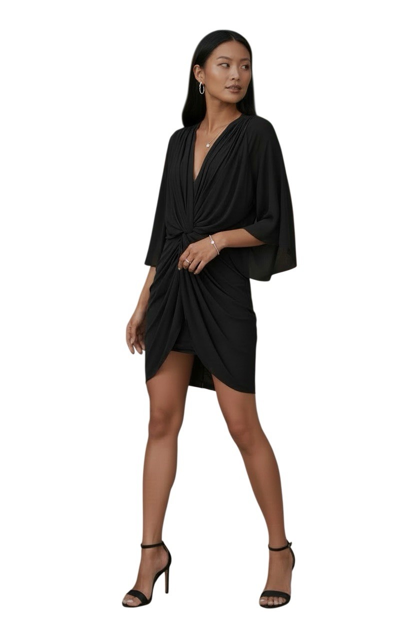 Misa Los Angeles Sz S Black Teget Draped Twist Front Mini Dress