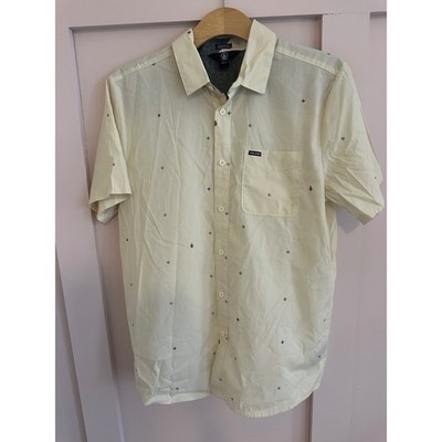 Volcom Men's Cream/Yellow Patterned Button Down Shirt