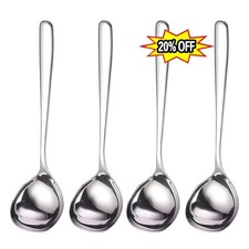 4Pcs Super Big Head Spoons Polished Surface Silver Stainless Steel Soup