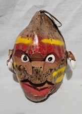 Vintage Tiki FOLK ART Hand Carved & Painted COCONUT HEAD FACE