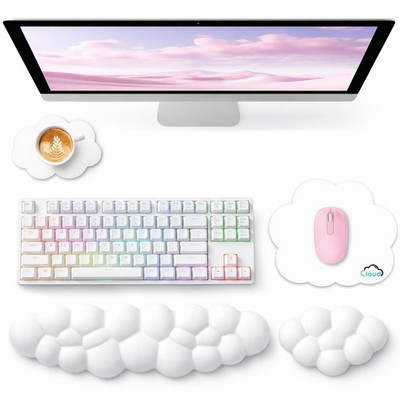 Sushret Cloud Wrist Rest for Computer Keyboard, Tenkeyless, 01 White Set 