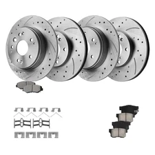 Front Rear Drilled Brake Rotors and Brake Pads Kit for 2003 - 2011 Honda Element