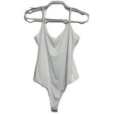 Mangopop Women's Bodysuit Camisole, White, Spaghetti Straps, Snap Crotch, Size M
