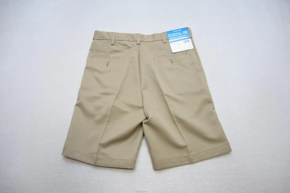 Shorts de golfe Haggar Cool18 bege plissado frontal cintura flexível 9,5" INS masculino tamanho 32 novo com etiquetas - Imagem 4 de 4