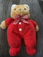 Vintage Eden Red Plush Bear Checkered Bow Tie 3-Button Front Soft 13  Plush