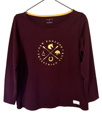 Talbots Plus Top 14W 0X Maroon Gold Heavy 100%Cotton Equestrian Club Quiet Lux