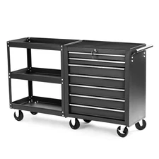 7-Drawer Tool Chest with Side Shelves, Lock & Key, 6 Wheels Tool Box Organizer