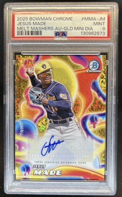 2025 Bowman Chrome Jesus Made Melt Mashers Auto Gold Mini Diamond 22/50 PSA 9