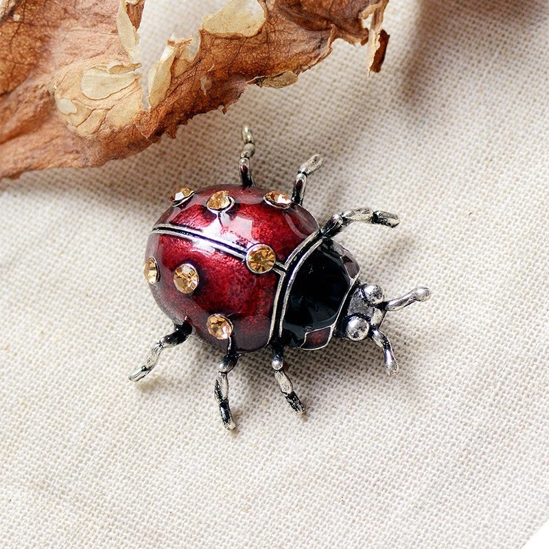 Enamel Rhinestone Ladybug Brooch Pin Vintage Style Insect Jewelry Gift - Image 2 of 3