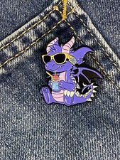 Purple Dragon Enamel Pin Sunglasses Drinking Soda Cute Cartoon Lapel Badge Gift