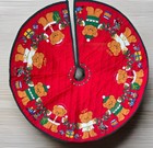 Vtg Christmas Tree Skirt Quilted Red Country Bears Toys Mice Poinsettia Gifts