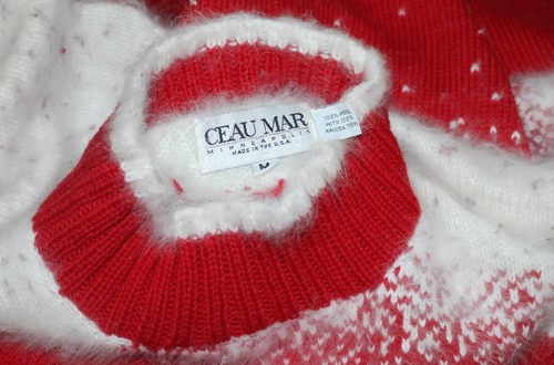 Ceau Mar Sz M Runs L Red 100% Wool and 100% Angora Fluffy Trim Sweater - Picture 9 of 9