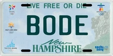 Bode Miller 5 time Olympian / Olympic Champion metal New Hampshire License plate