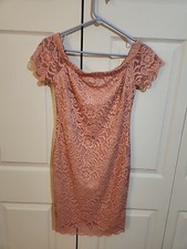 Rue 21 Juniors Large Blush Pink Off the Shoulder Lacy Bodycon Dress Stretch Line