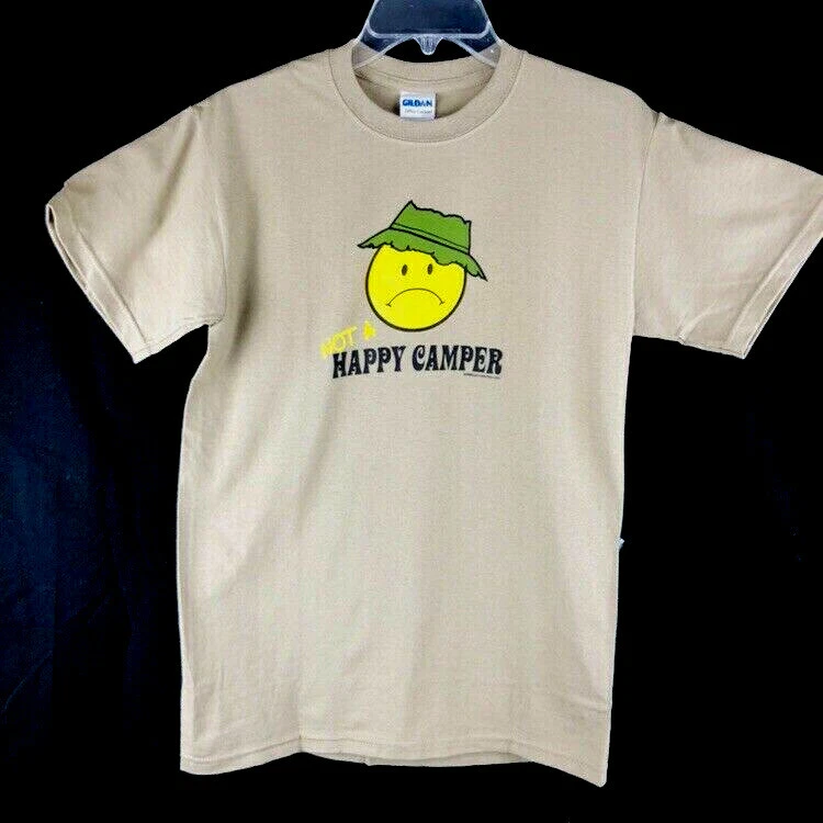 Camping T-shirt S M L 2XL Cotton Military Not A Happy Camper Humor