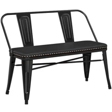 Industrial Metal Dining Bench Farmhouse Dining Bench with Upholstered Seat Black