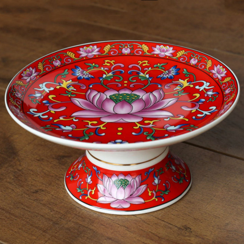 Plato de fruta de loto de cerámica china de 18 cm Salón de Buda Decoración de budismo para el hogar