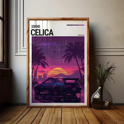 1996 Toyota Celica Pixel Art Print - Retro Sunset