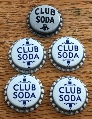 Lot de 5 bouteilles de soda vintage Club Soda argent doublées de plastique bonnet Seltzer inutilisé - Photo 1/5