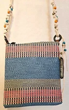 STRIPED POLY CANVAS CROSSBODY PURSE in SIX COLOR CHOICES SUN 'N' SAND