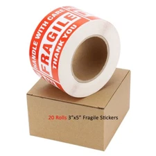 20 Roll 500/Roll 3x5 Fragile Stickers Handle With Care Thank You Shipping Labels